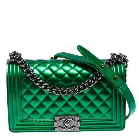 chanel boy bag metallic green|Chanel leboy bag.